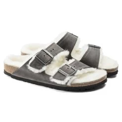 Birkenstock Arizona Shearling Sandals - Iron Natural- Medium/Narrow 12 Birkenstock Arizona Shearling Sandals - Iron Natural- Medium/Narrow -Sneaker Store 1021067 pair