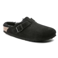 Birkenstock Boston Shearling Black Suede Leather- Regular/Wide