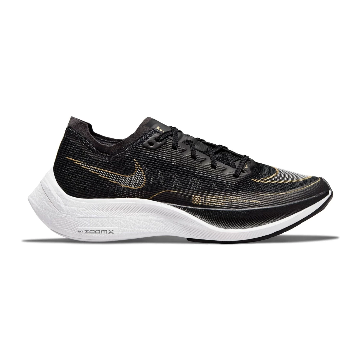 Nike Women's ZoomX Vaporfly Next % 2 Racing Shoe - Black/White/Metallic Gold Coin - Regular (B) 3 Nike Women's ZoomX Vaporfly Next % 2 Racing Shoe - Black/White/Metallic Gold Coin - Regular (B)