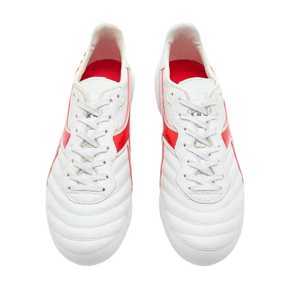 Diadora Men's Brasil Italy OG Lt+ FG Soccer Shoe - White/Milano Red 4 Diadora Men's Brasil Italy OG Lt+ FG Soccer Shoe - White/Milano Red - Image 2